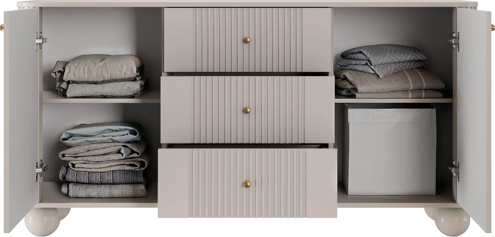 Komoda Vesper 160 cm z szufladami na kulach - kaszmir / złote uchwyty / nogi kule