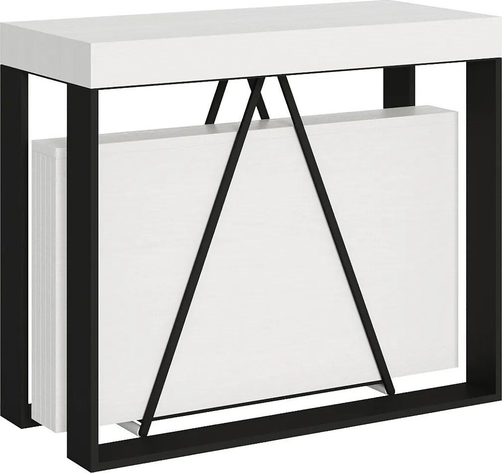 Konsola rozkładana 90x40/196 cm Sketa Small frassino biała rama w kolorze antracytu