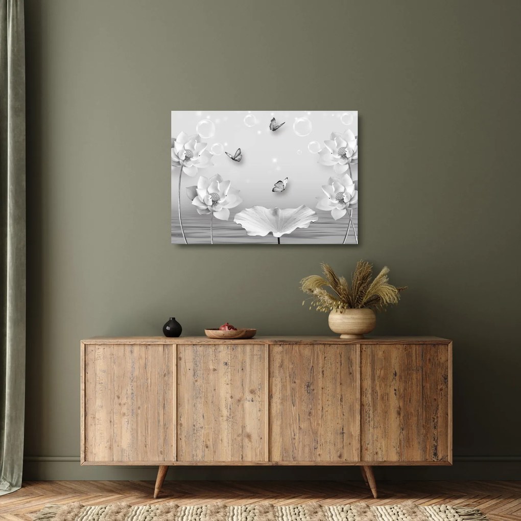 Obraz na szkle - Kwiatowy wzór z motylkami (70x50 cm)