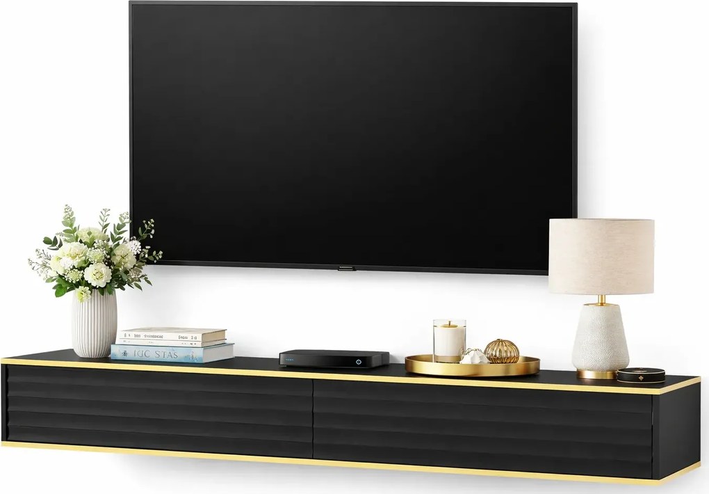 Czarna naścienna frezowana szafka rtv S6-D35