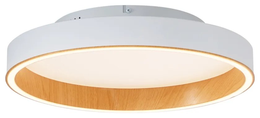 Designerska lampa sufitowa biała z drewnem 40 cm z wbudowaną diodą LED z 3-stopniowym przełącznikiem - Ingo