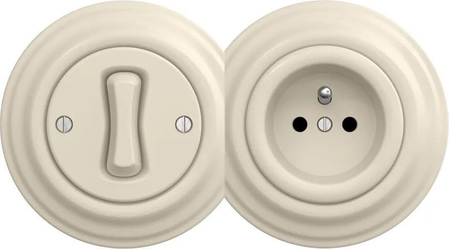 Kliklap - Retro jednobiegunowy wyłącznik nr 1 i gniazdko 230 V z ramką, beżowy