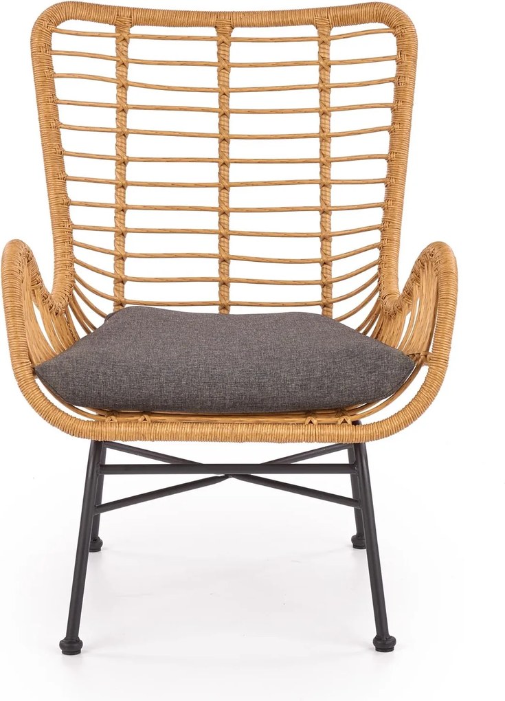 Krzesło rattanowe z poduszką i podłokietnikami Ikaro