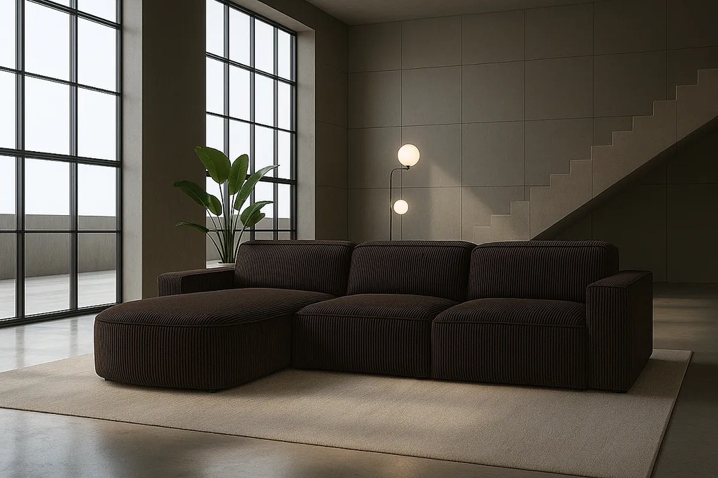 Narożnik w kształcie L zaokrąglony Cursal, tkanina Poso, Brązowy, Lewy