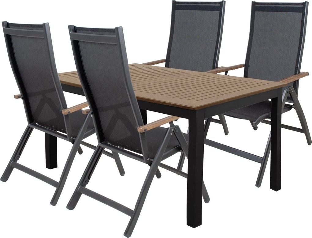 Doppler EXPERT WOOD Plus, fotele regulowane zestaw mebli ogrodowych 4+1