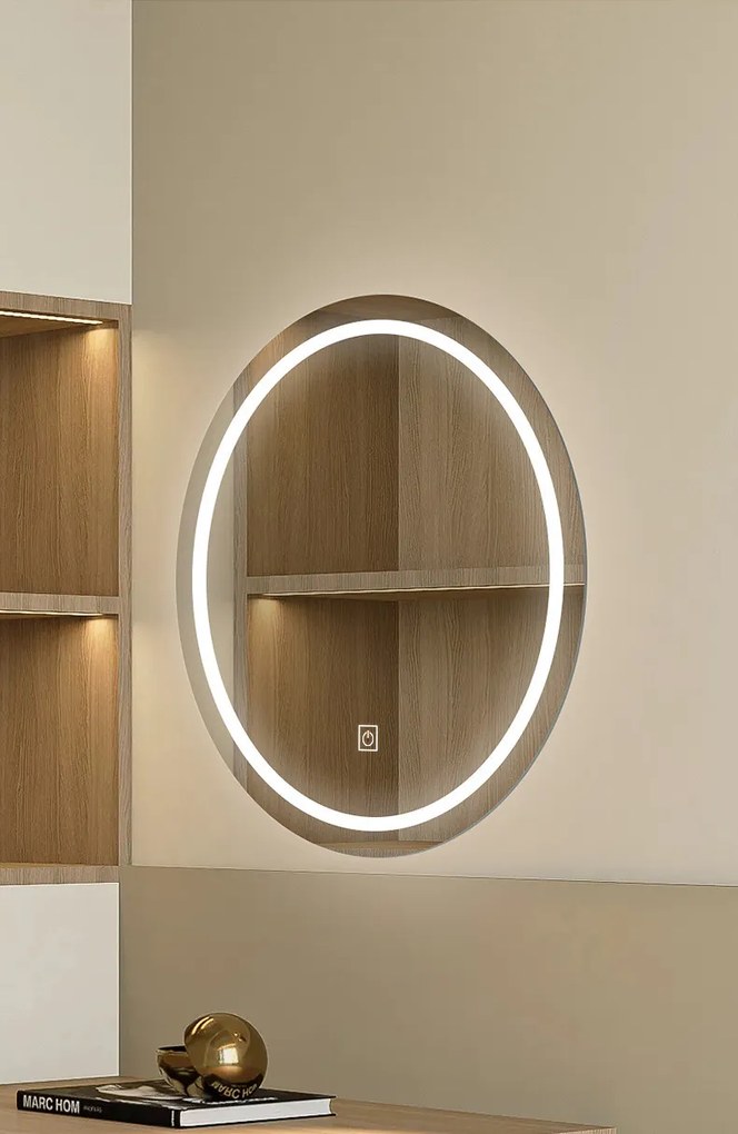 LUSTRO OKRĄGŁE LED FI50cm M-960 WŁĄCZNIK DOTYKOWY PIASKOWANE ŁAZIENKOWE Z PODŚWIETLENIEM