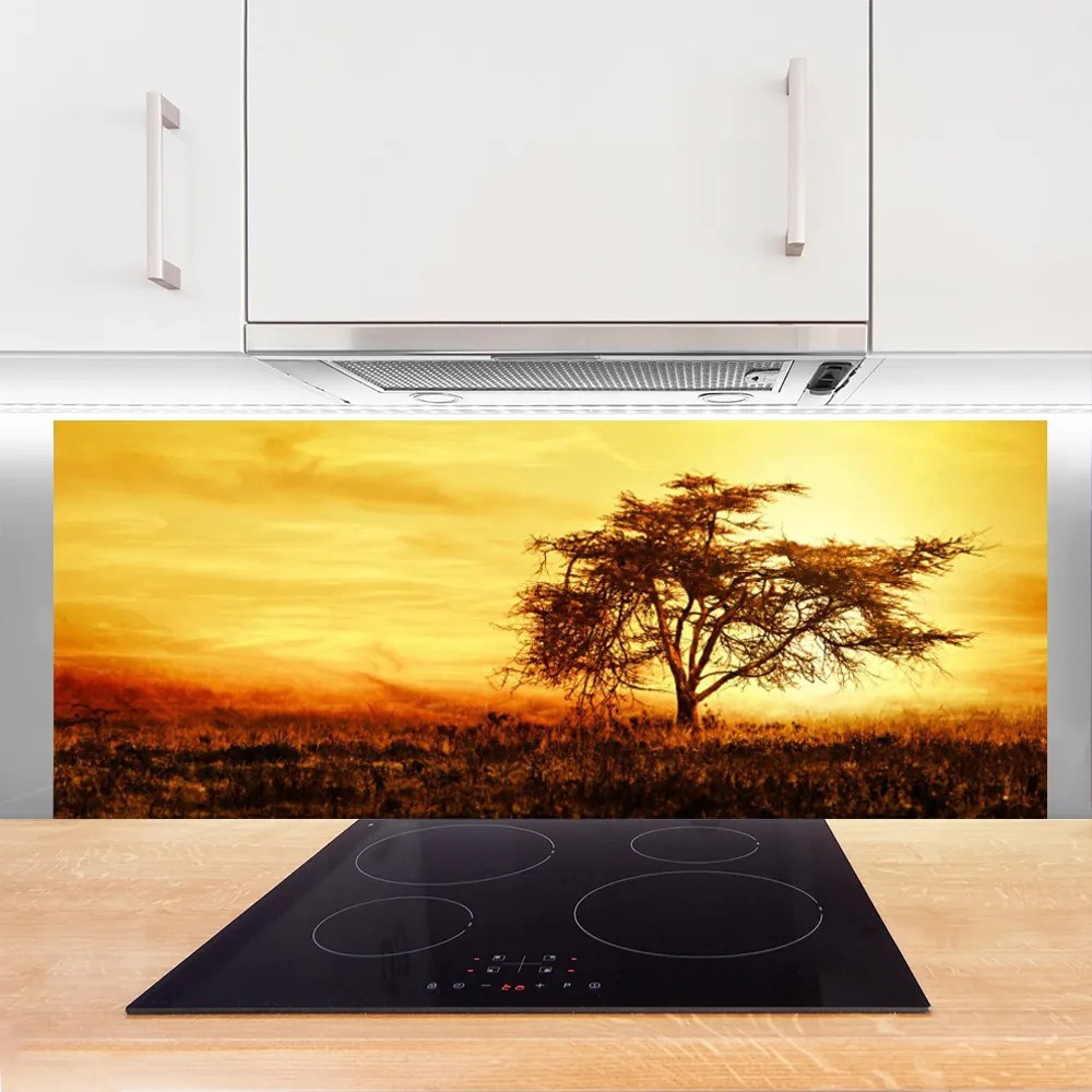 Panel Szklany do Kuchni Samotne Drzewo W Rozkwicie