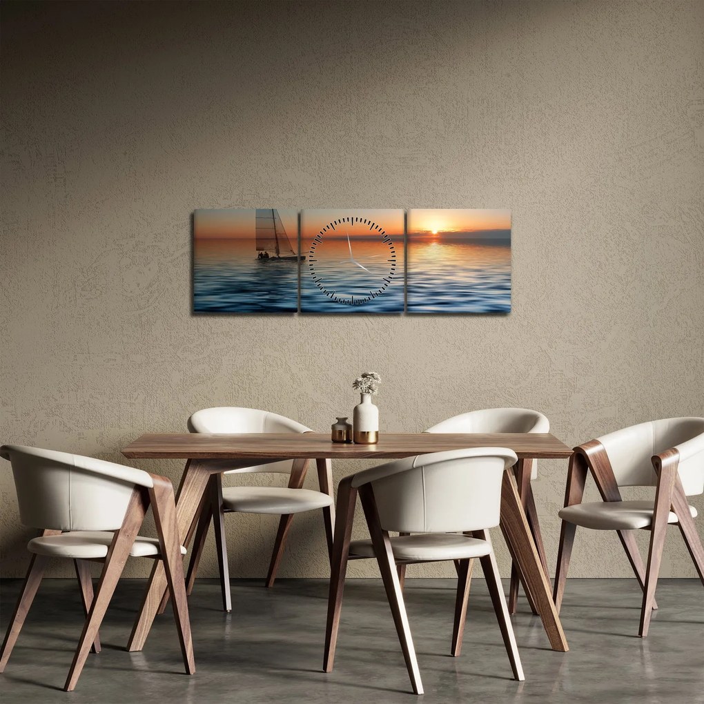 Obraz - Żaglówki na morzu (z zegarem) (90x30 cm)