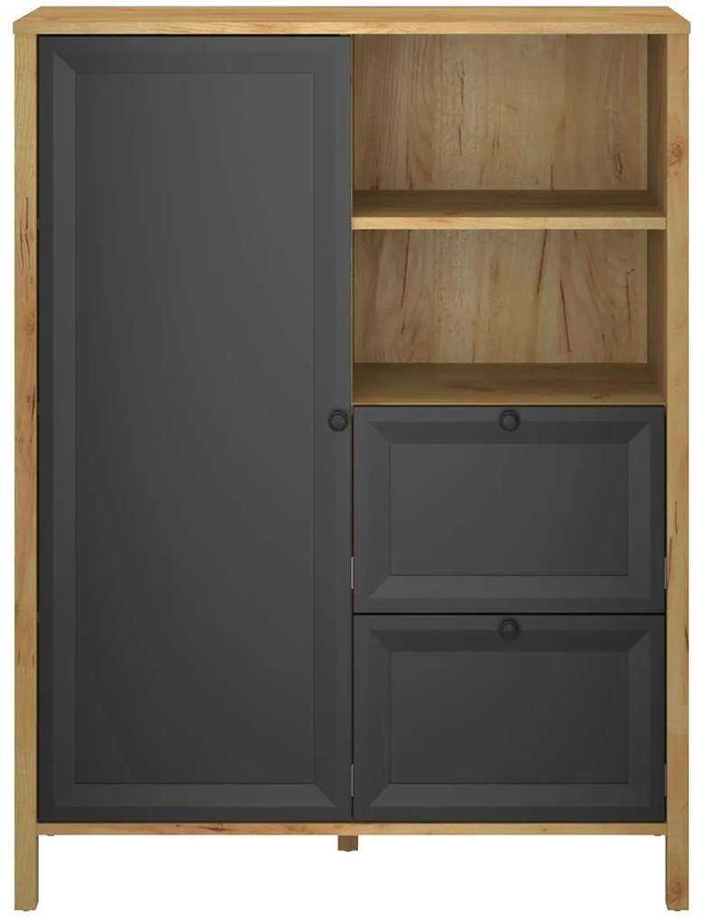 Komoda z Szufladami Drewniana do Salonu NORIA 92 cm Dąb craft złoty/czarny Loft