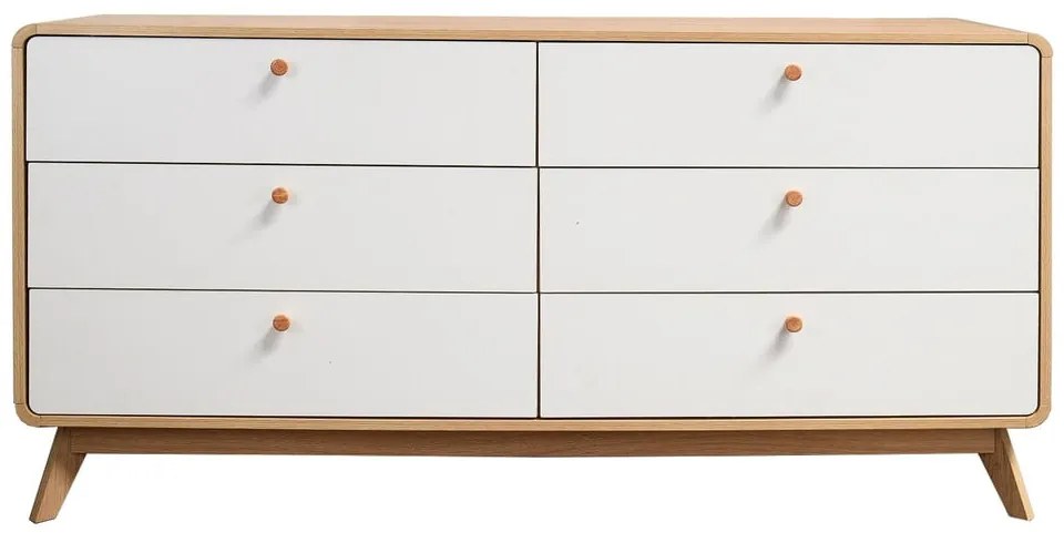 Biało-naturalna kolorze niska komoda w dekorze dębu 150x74 cm Caitlin – Støraa