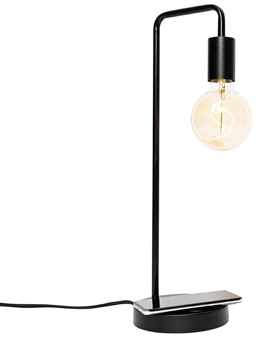 Nowoczesna czarna lampa stołowa z bezprzewodowym ładowaniem - Facil