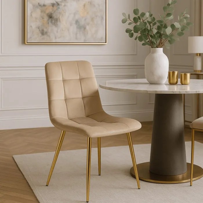 Krzesło Tapicerowane do Salonu YORK Kremowe Welurowe Glamour