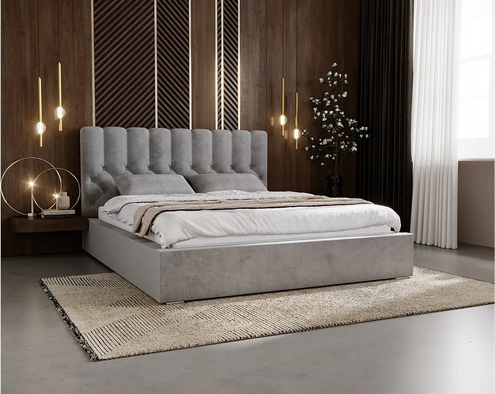 Emporius Sevilla łóżko 160x200 cm z pojemnikiem - glamour, pikowanie chesterfield, tkanina velvet - łóżko tapicerowane 160x200 szary (Magic Velvet 2217)