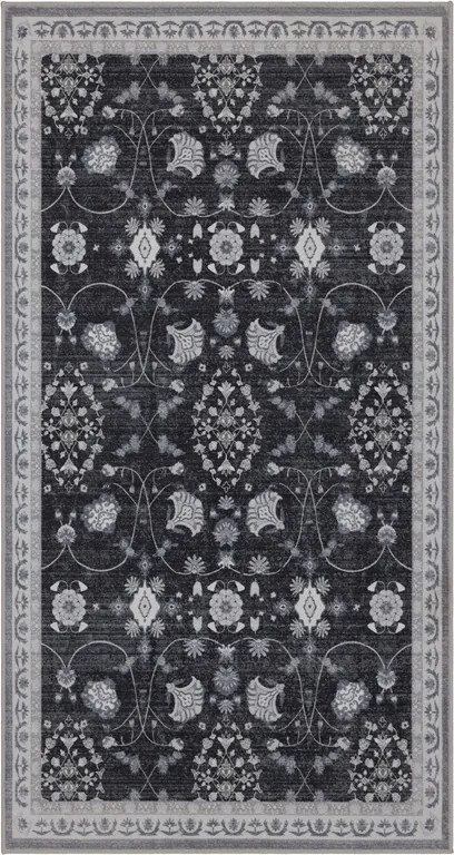 Dywan vintage INKA Floral z Efektem Postarzenia Czarno-Szary 80 cm x 150 cm
