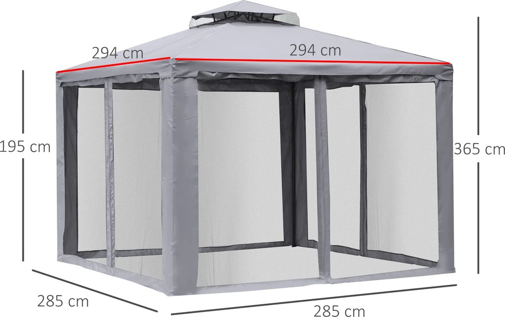 Elegancki Pawilon Outsunny z Ochroną UV i Moskitierą Jasnoszary 2,94 x 2,94m