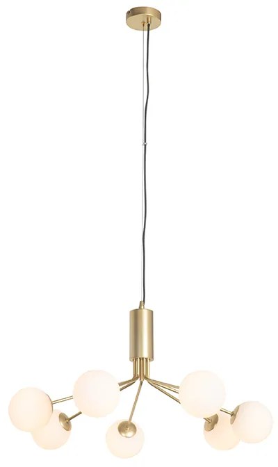 Lampa wisząca w stylu art deco złota z opalowym szkłem 7-światłowa - Coby ArtDeco Oswietlenie wewnetrzne