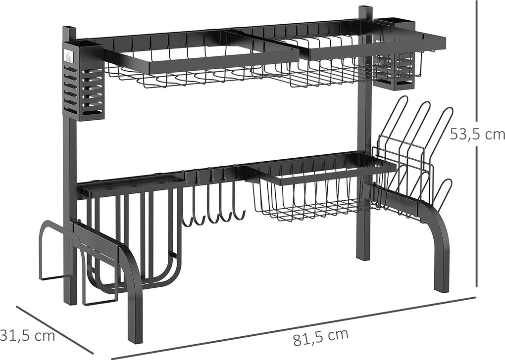 HOMCOM Suszarka do Naczyń, Modułowy Uchwyt na Naczynia z Metalu, Obciążenie do 26 kg, Czarny