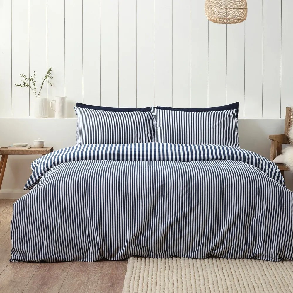 Ciemnoniebieska flanelowa pościel dwuosobowa 200x200 cm Stripe – Catherine Lansfield