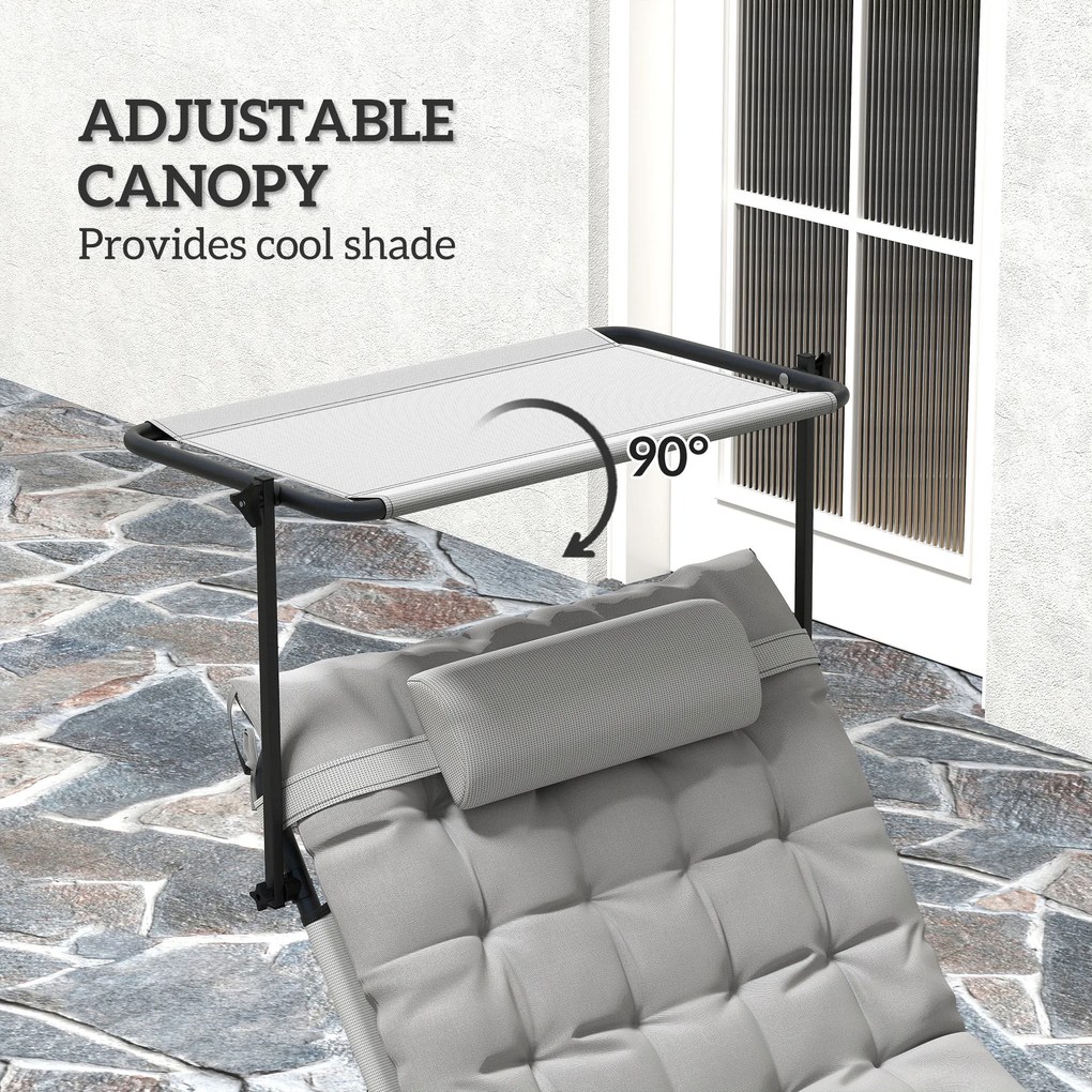 Outsunny Składany leżak ogrodowy z daszkiem, materacem, regulowanym oparciem w 4 pozycjach, Jasnoszary