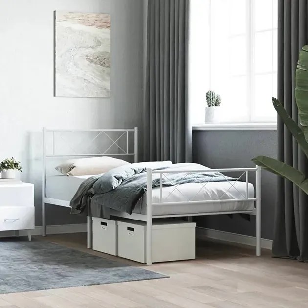 Białe pojedyncze łózko metalowe w stylu loft 90x200 cm P5-D00