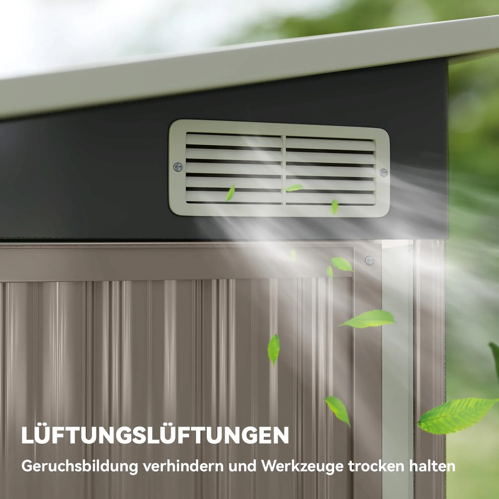 Outsunny Metalowy domek narzędziowy 2,68 m², zamykany schowek z 3 drzwiami, wentylacja, dach jednospadowy, rękawice | Aosom PL