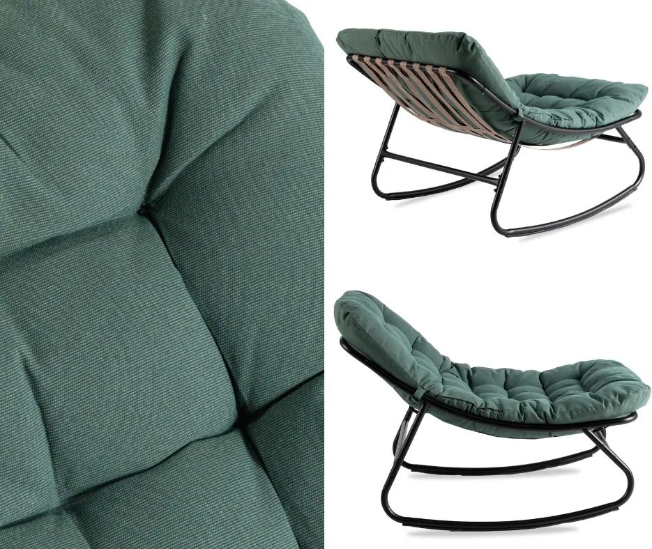 Bujany fotel na taras Aurora - bujak ogrodowy z pikowaną poduchą, zielony