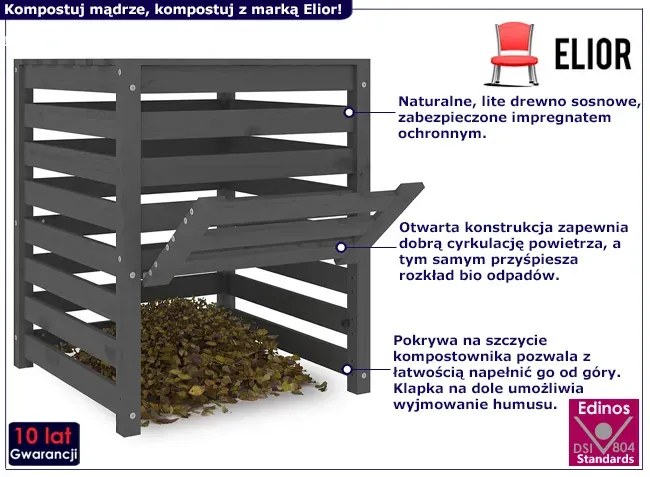Szary kompostownik ogrodowy z drewna sosnowego - Dronos