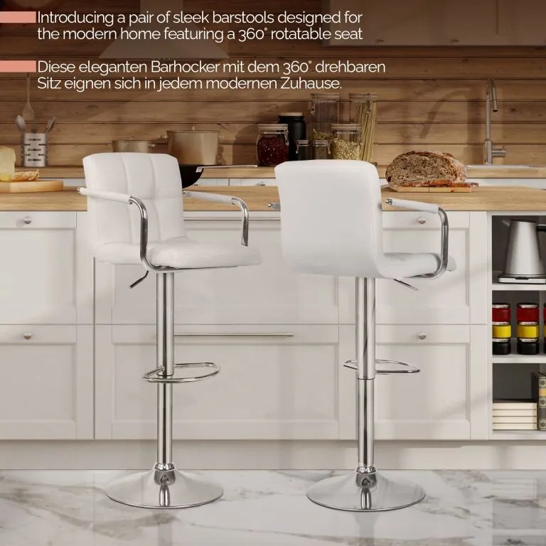 MIADOMODO Krzesło barowe 2 szt, z podłokietnikami, białe