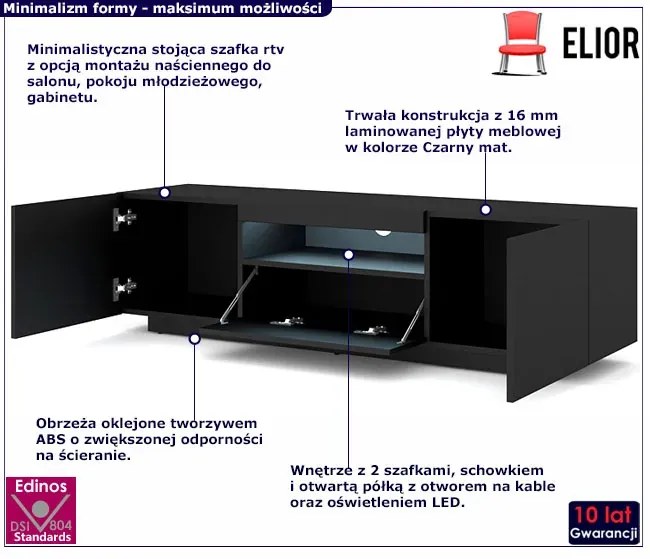 Stojąca Lub Czarny Wisząca Szafka Pod Tv Mat Biały Połysk