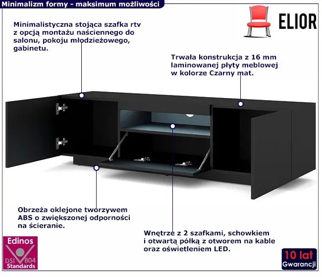 Stojąca Lub Czarny Wisząca Szafka Pod Tv Mat L4-H63