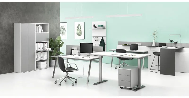 Biurko DOUBLE LAYERS, przesuwny blat, z przegrodami, biały/szary