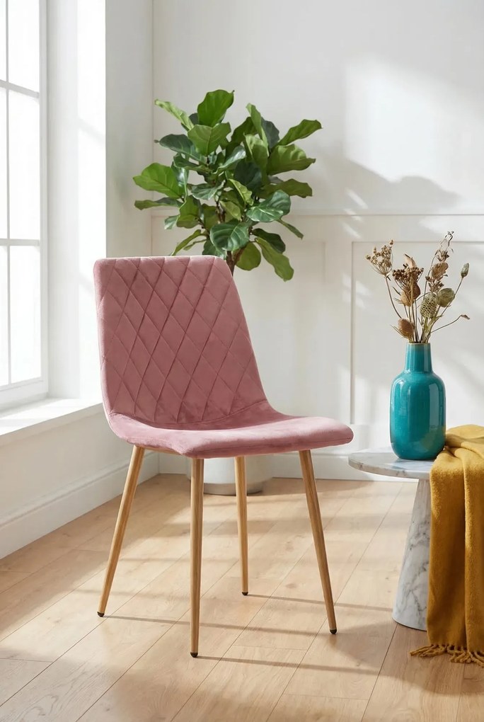 Różowe tapicerowane krzesło welurowe H3-D61