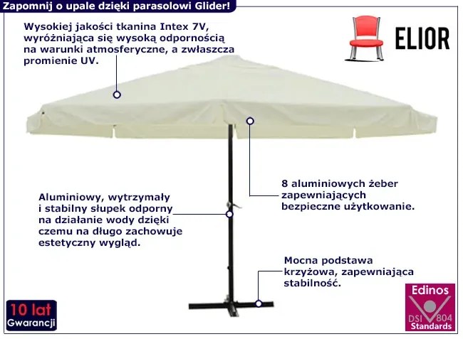 Biały parasol ogrodowy z aluminiową ramą - Diola