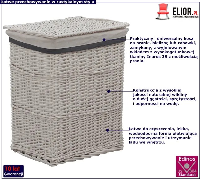 Biały wiklinowy kosz na pranie - Viver