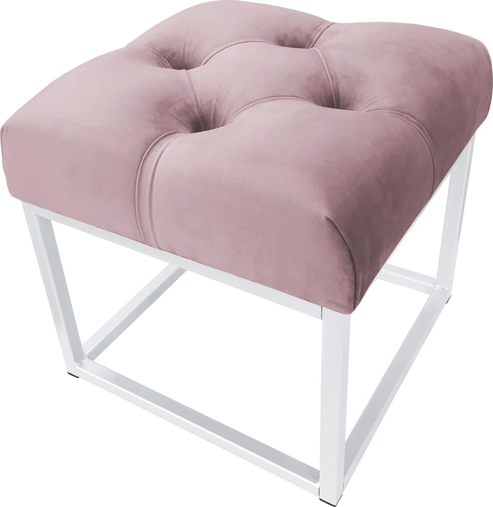Pufa CHESTERFIELD tkanina Welur loft ławka podnóżek metal : Kolor Stelaża - Biały, Kolor tkaniny - VELVET - MG55, Typ tkaniny - Velvet