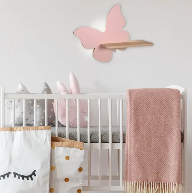 Różowy dziecięcy kinkiet motylek z przewodem H2-A96