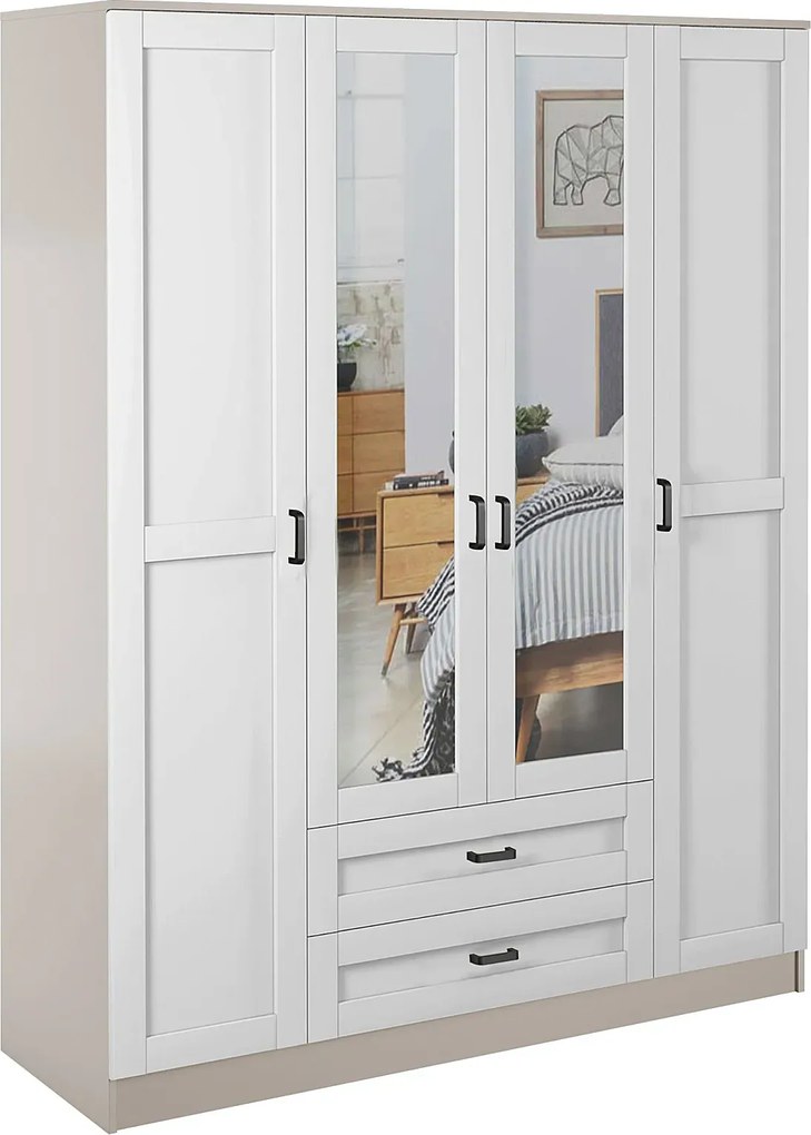 Minimalistyczna szafa z lustrem kaszmir + biały M4-B11