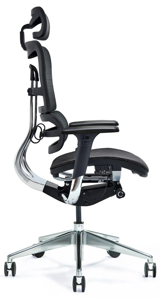 Wysokiej klasy fotel biurowy ergonomiczny ERGO 800-M, tapicerowany tkaniną mesh o jodełkowym splocie, kolory czarny, granatowy, szary. Fotel jest wyposażony w nowoczesne funkcje.