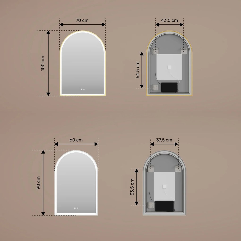 Nieregularne lustro podświetlane LED – 60x90/70x100 cm w srebrnej aluminiowej ramie