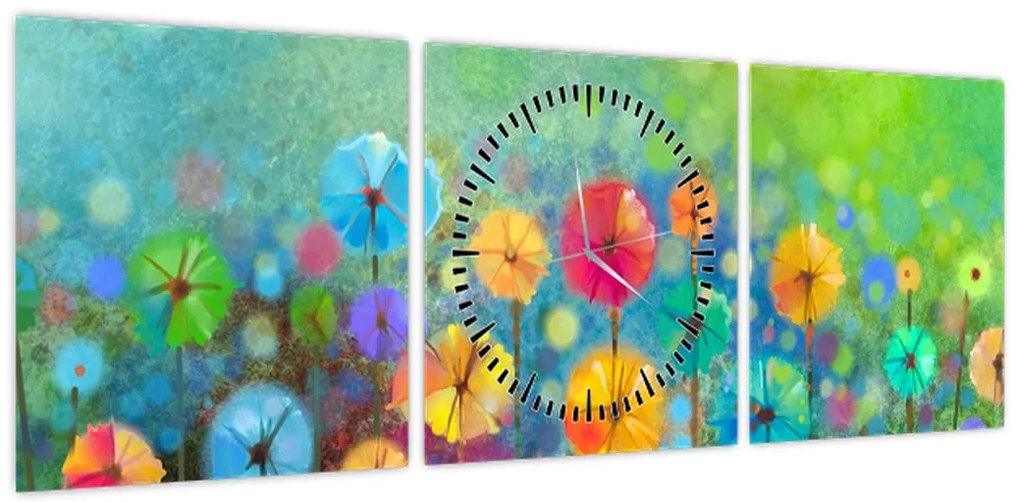 Obraz - Abstrakcyjne kwiaty (z zegarem) (90x30 cm)