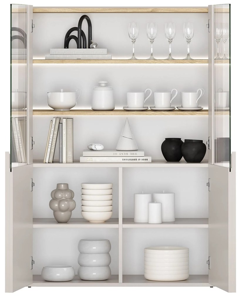 Witryna Amilio do salonu 100 cm - kaszmir / dąb olejowany / uchwyty kaszmir