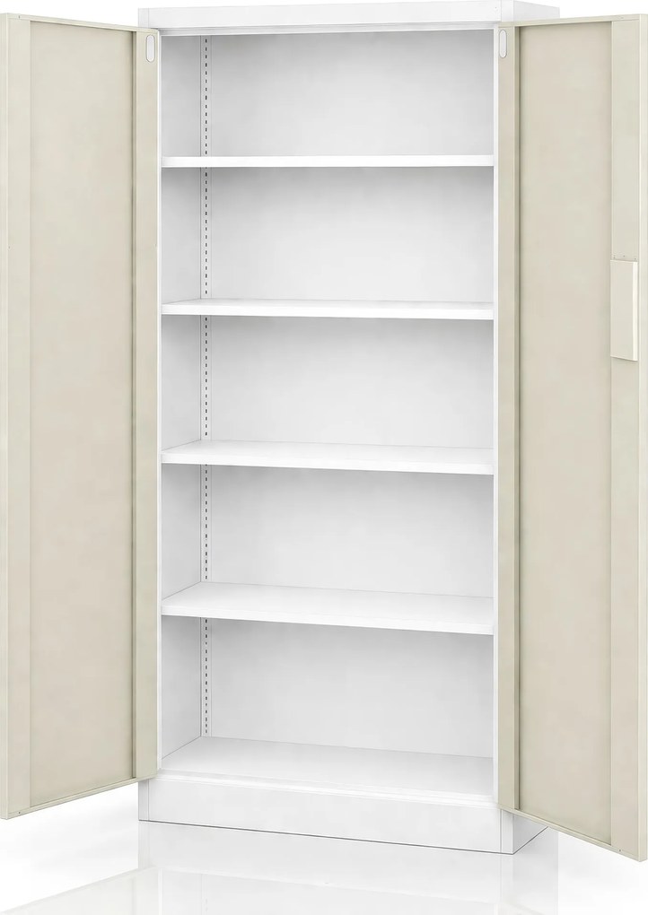 Biurowa szafa metalowa z zamkiem na szyfr biała, dąb sonoma, 900x1850x400 mm: DANIEL Eco Design