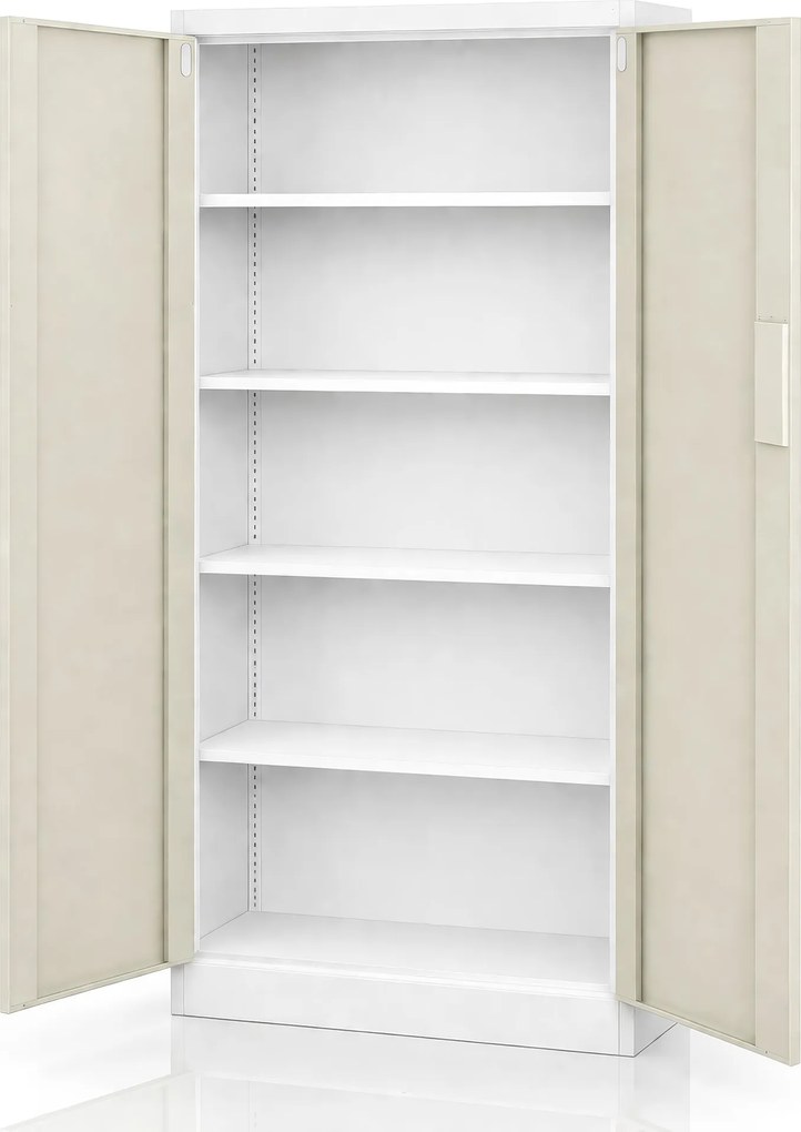 Biurowa szafa metalowa z zamkiem na szyfr biała / dąb sonoma: Eco Design DANIEL, 900 x 1850 x 400 mm
