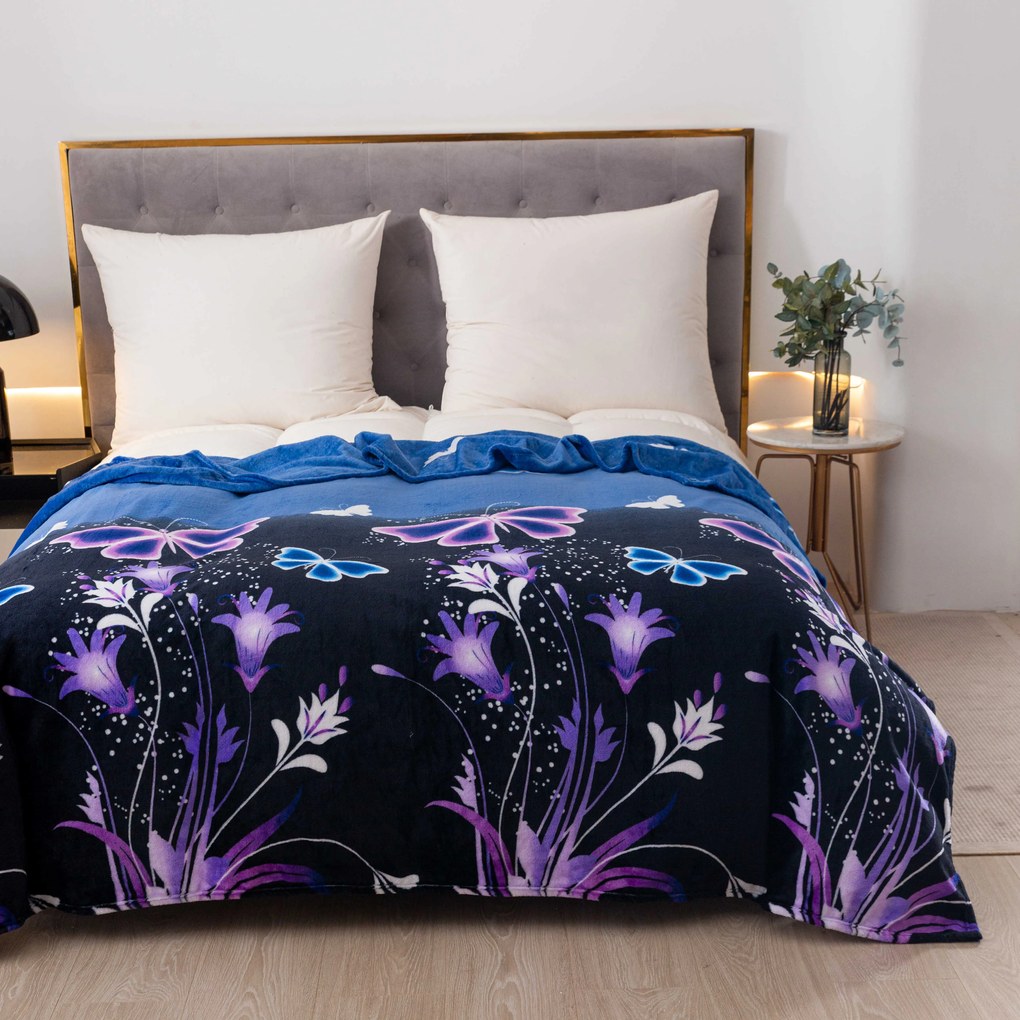 Koc z mikropluszu VIOLET BUTTERFLY ciemnoniebieski Rozmiar: 200 x 220 cm