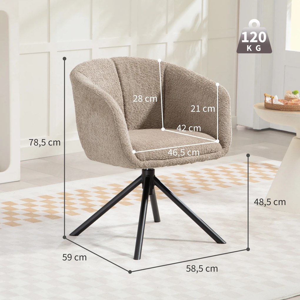 HOMCOM fotel obrotowy do salonu wygodne siedzisko miękka tapicerka nowoczesny design do 120 kg jasnobrązowy | Aosom PL