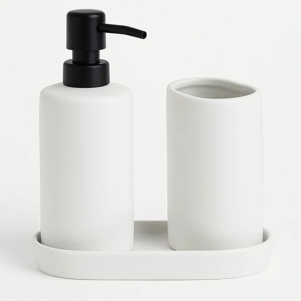 Zestaw łazienkowy PLY, ceramiczny dozownik, kubek i taca