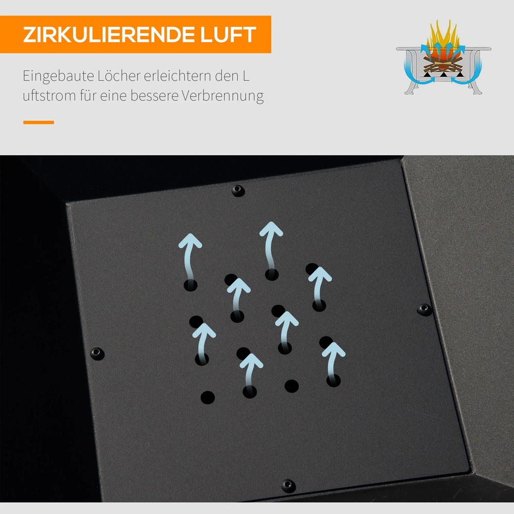 Outsunny Misa Paleniskowa z Rusztem Grillowym i Osłoną Iskier Stalowa Czarna Idealna do Ogrodu i na Kemping 45x45x34cm | Aosom PL