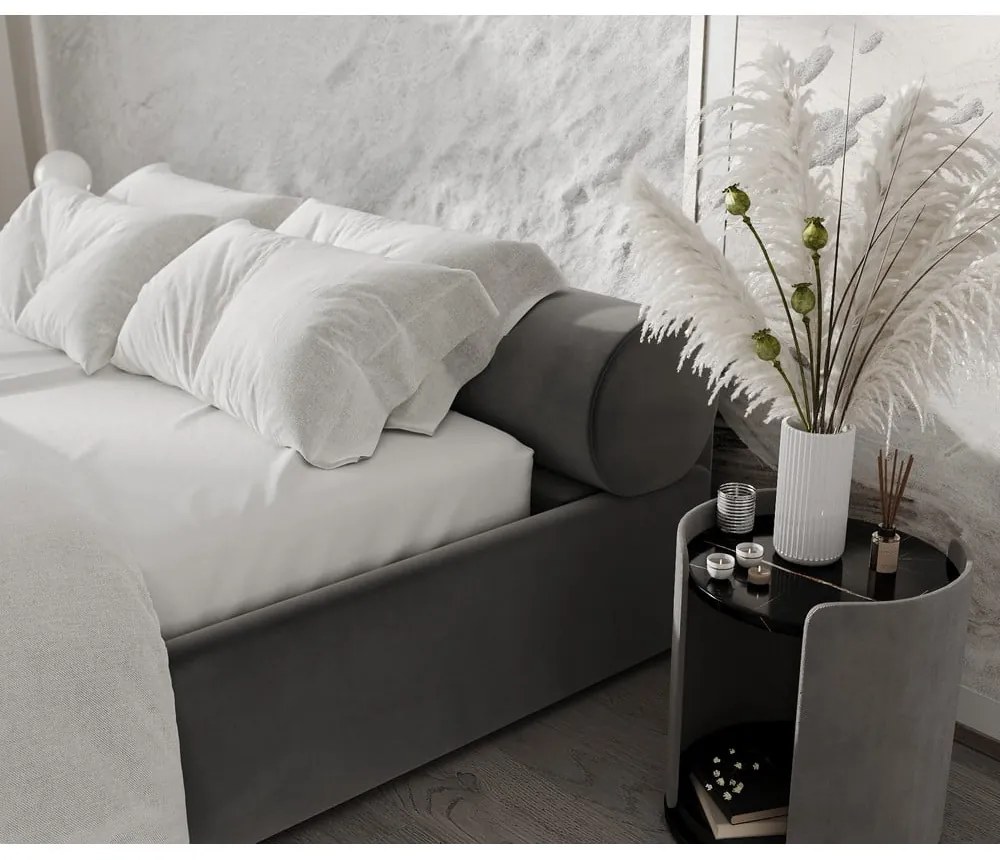 Ciemnoszare tapicerowane łóżko dwuosobowe ze schowkiem i stelażem 180x200 cm Solvo – Maison de Rêve