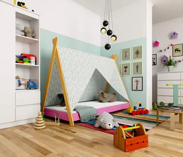 Łóżko tipi dla dziewczynki różowe - Welma 3X 80x160