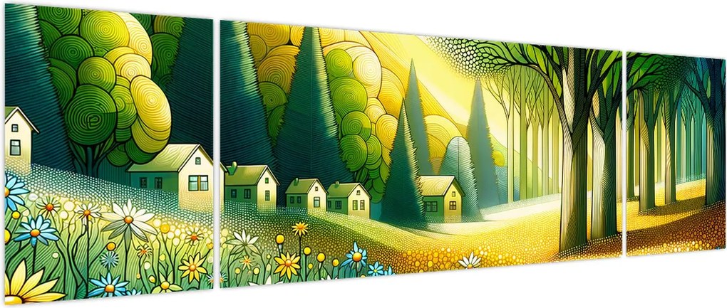 Obraz - Wieś w żółto-zielonym (170x50 cm)